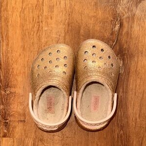 CROCS Gold Slippers with Perforated Design